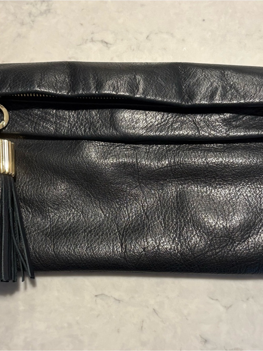 India Hicks Black Leather Tassel Clutch